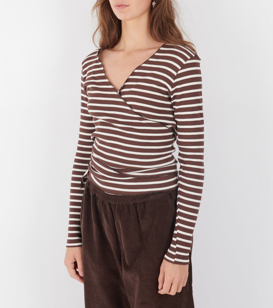 Wrap Top Stripe Brown/Ecru