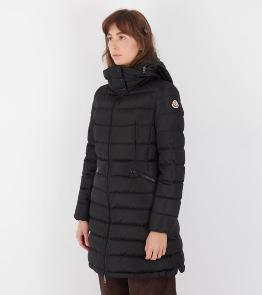 Flammette Hooded Long Down Jacket Black