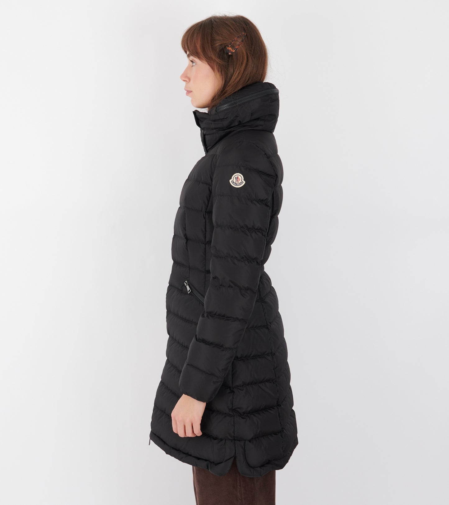 Flammette Hooded Long Down Jacket Black