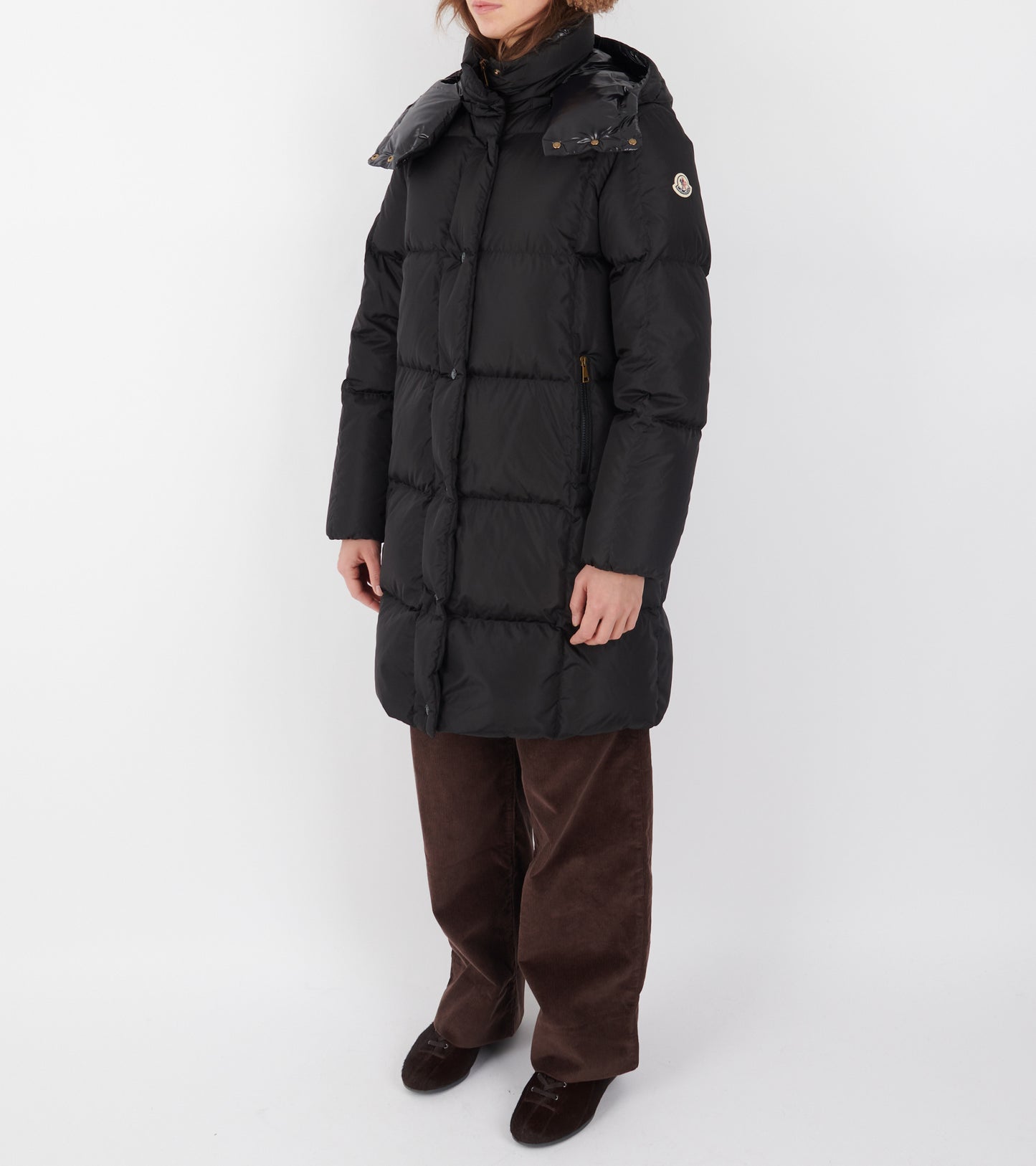 Litte Square Quilted Hooded Long Down Jacket Black