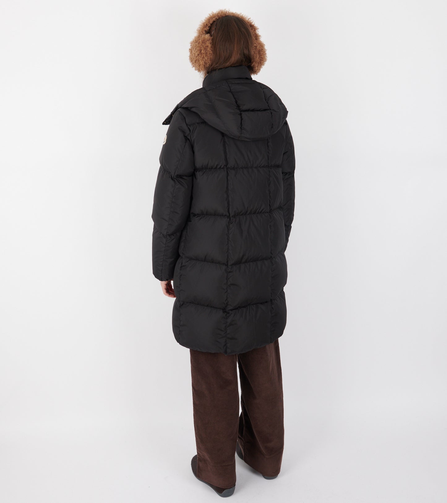 Litte Square Quilted Hooded Long Down Jacket Black