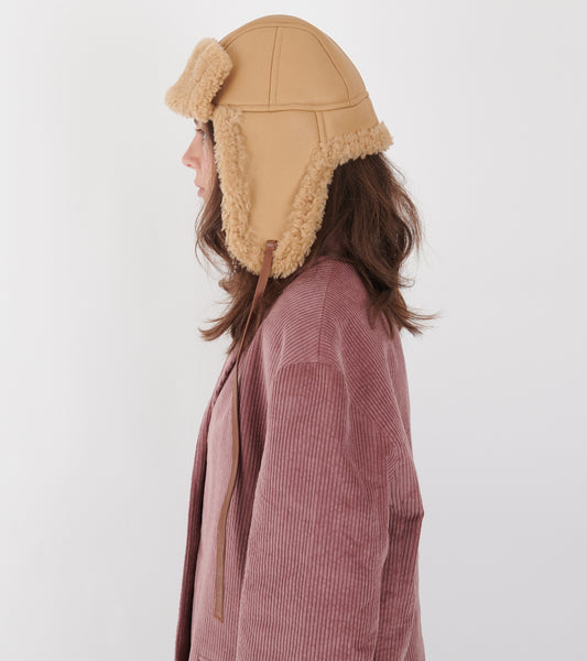 Leather Back Straight Hair Sheepskin Tapper Hat Tan