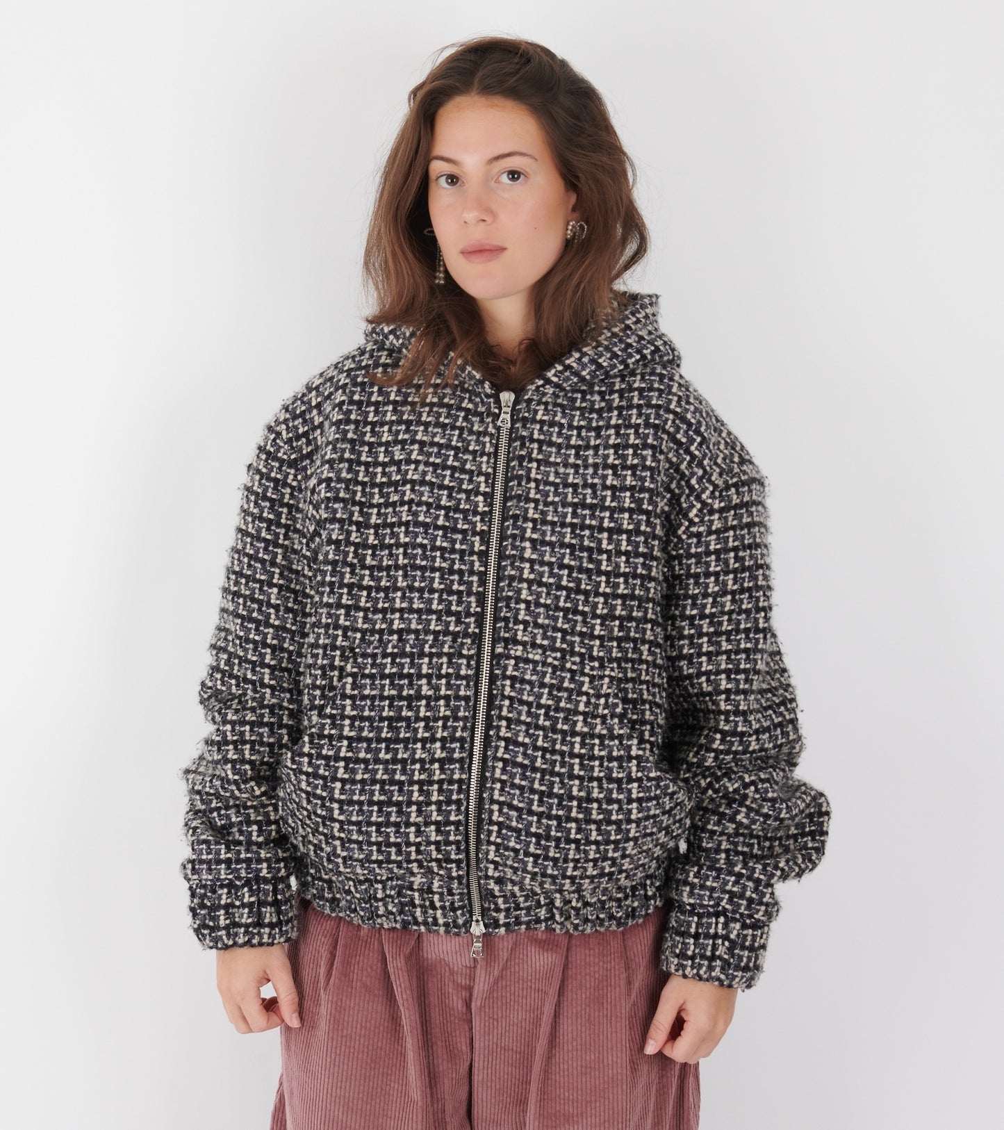 Bouclé Hooded Zip-up Jacket Confetti