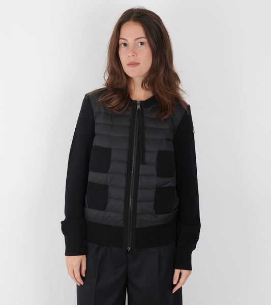 Padded Four Pockets Merino Wool Zip Up Cardigan Black