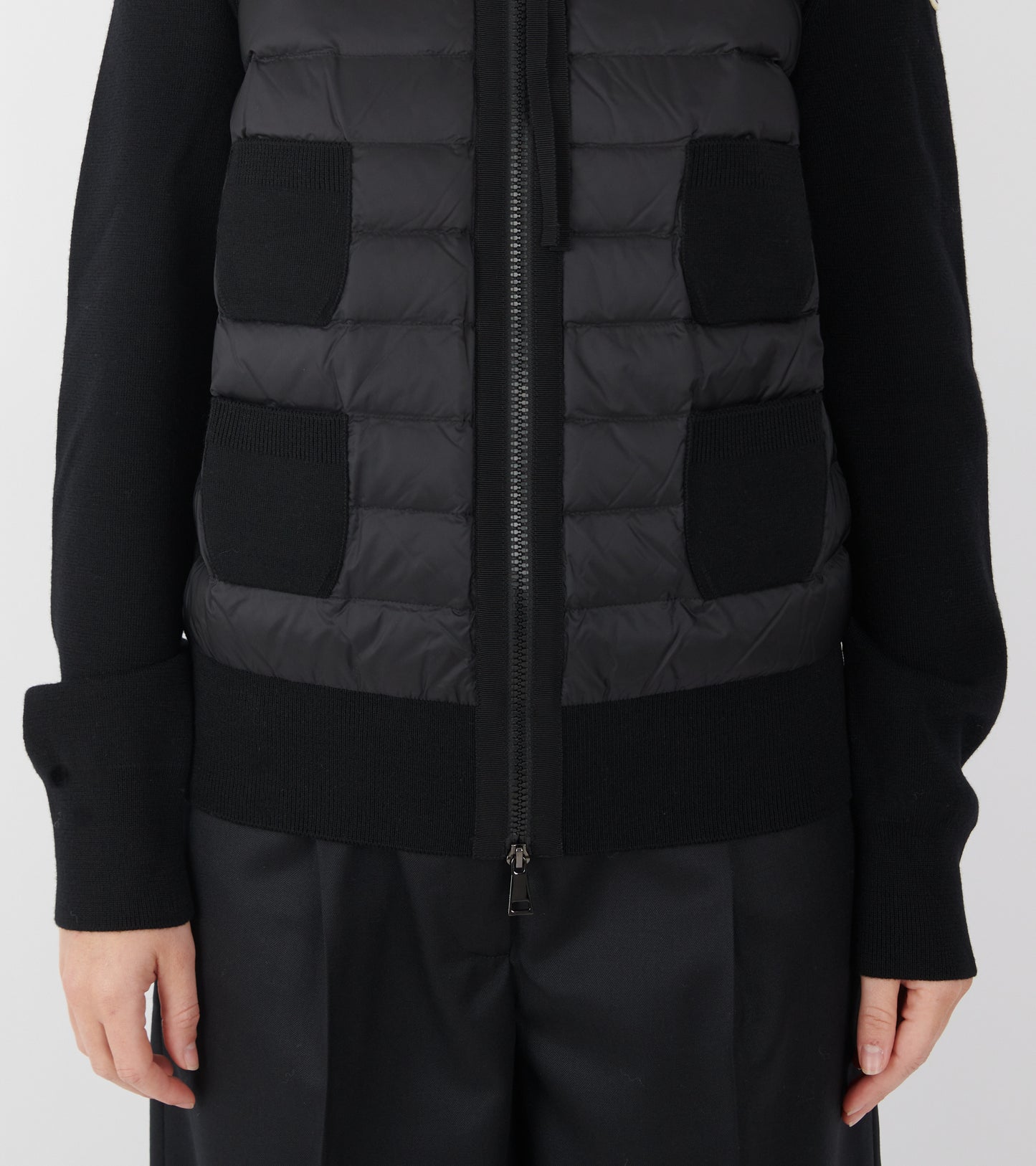 Padded Four Pockets Merino Wool Zip Up Cardigan Black