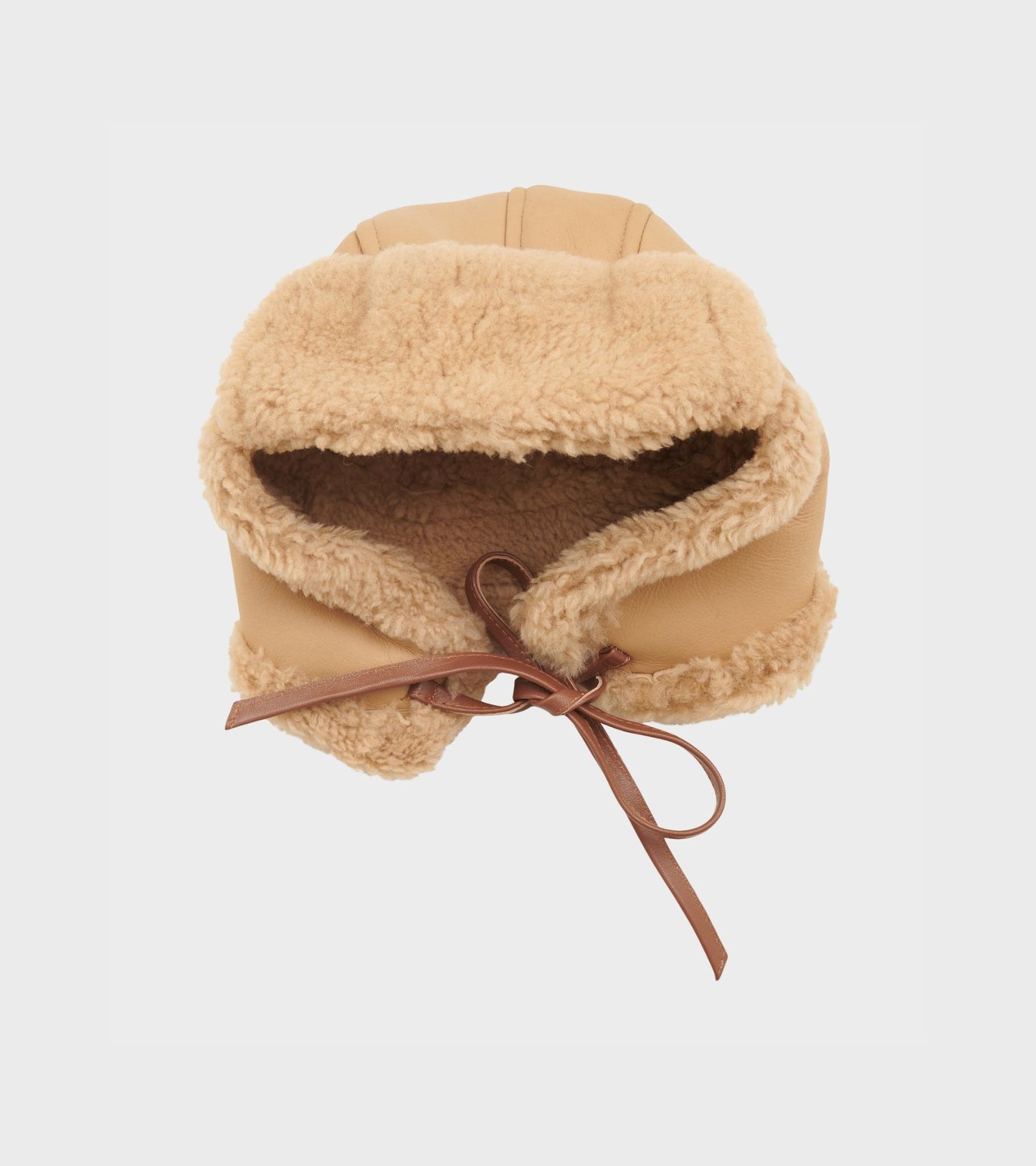 Leather Back Straight Hair Sheepskin Tapper Hat Tan