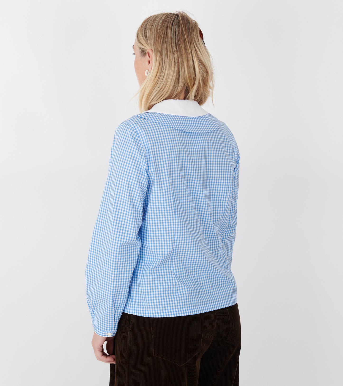 Round Collar Check Shirt Light Blue/White
