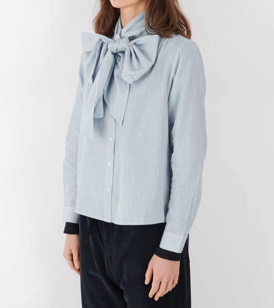 Dalia Bow Shirt Tiny Blue Stripe