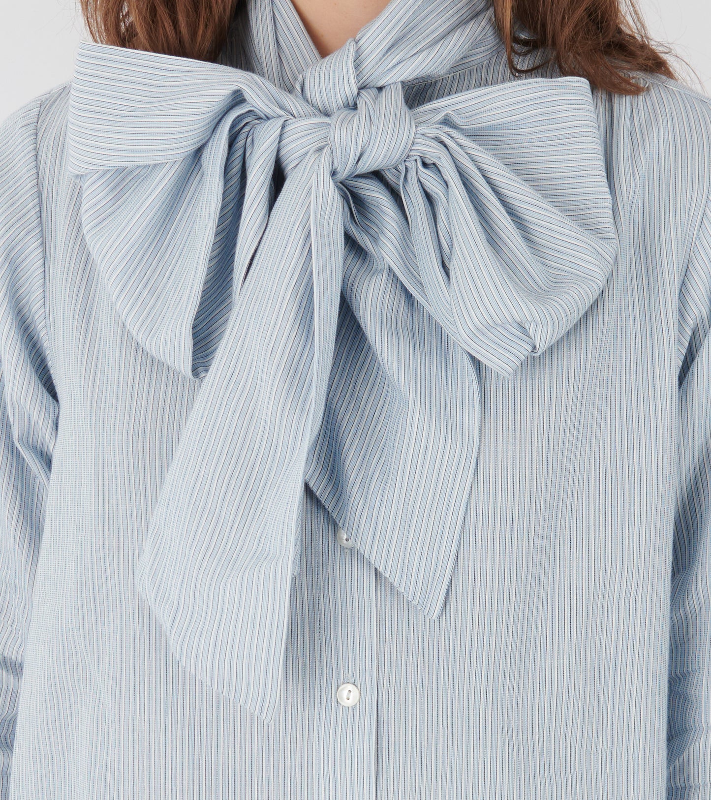 Dalia Bow Shirt Tiny Blue Stripe