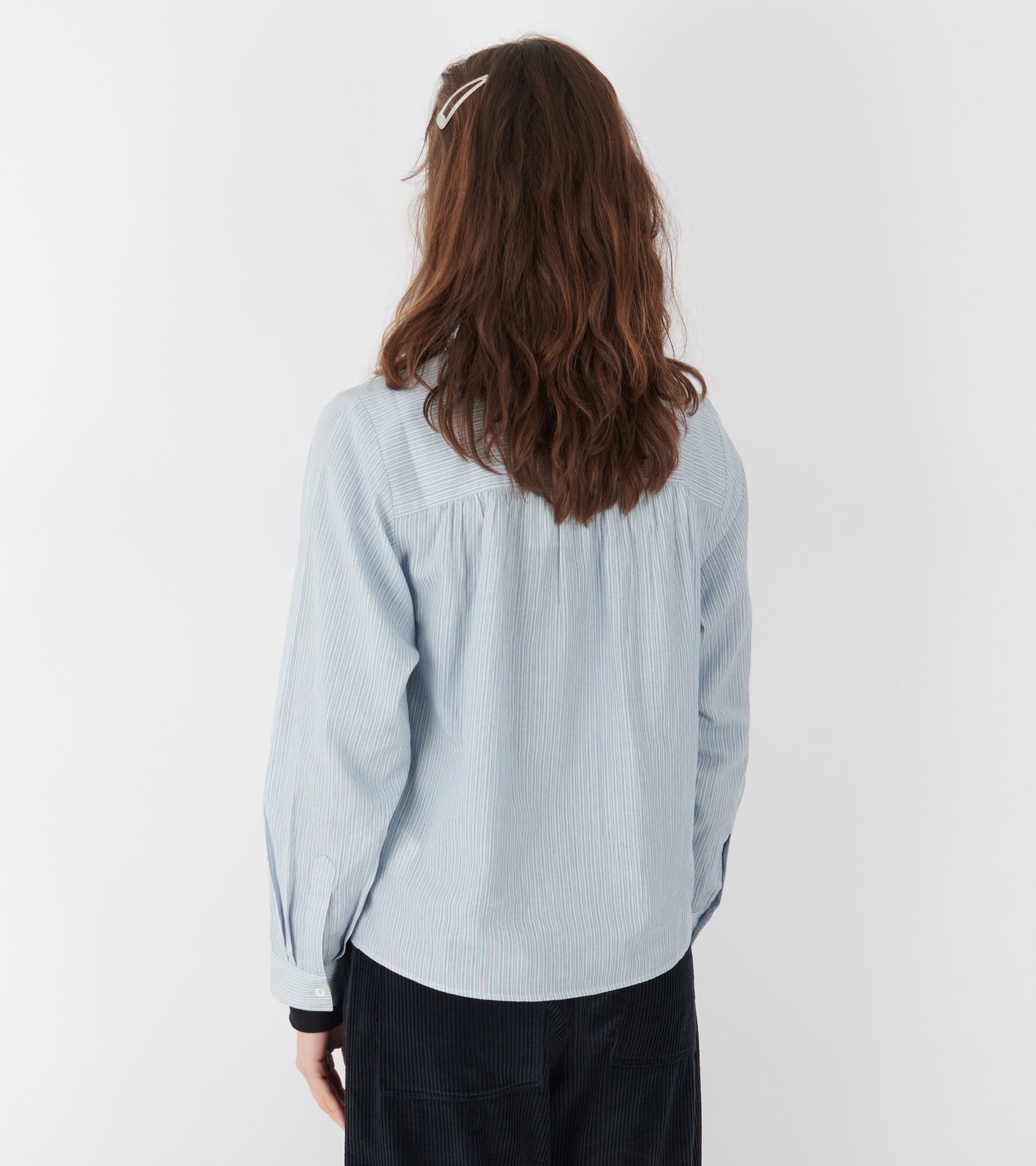 Dalia Bow Shirt Tiny Blue Stripe
