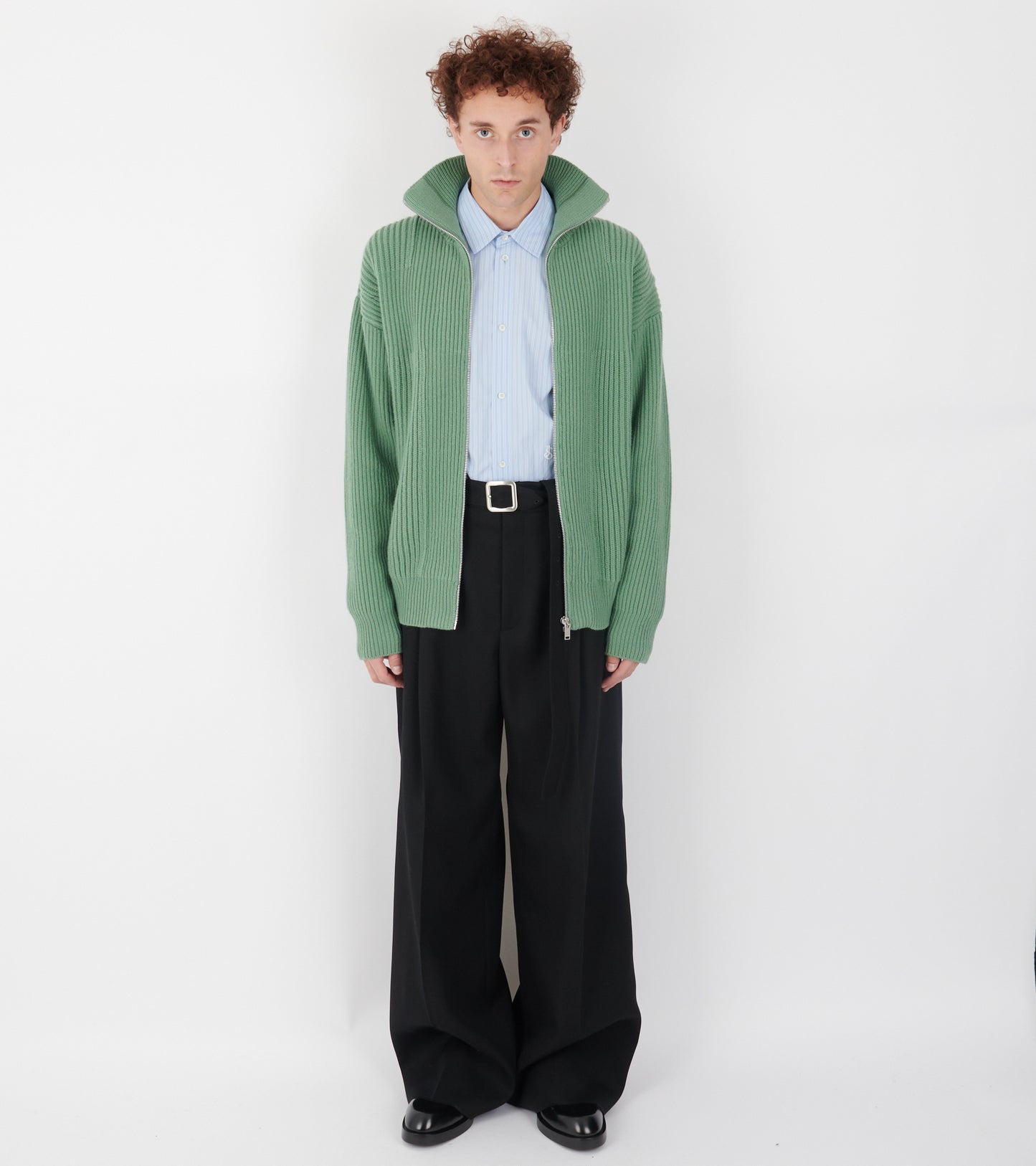 Wool Zip-up Cardigan Celadon