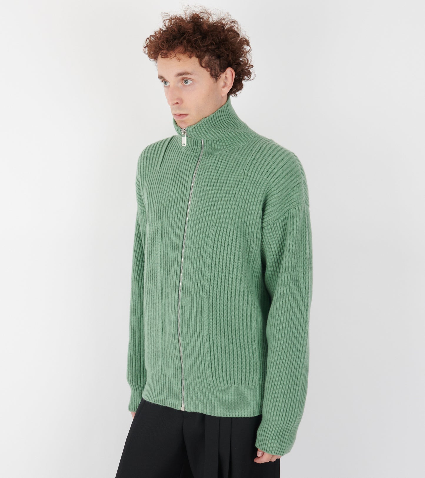 Wool Zip-up Cardigan Celadon