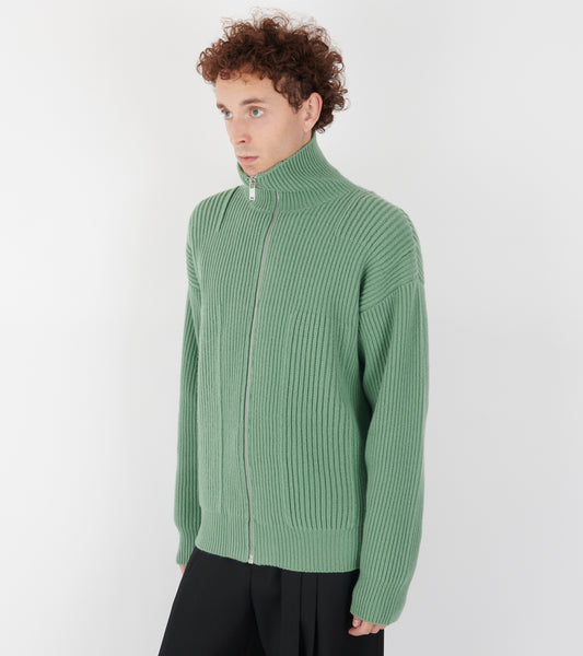 Wool Zip-up Cardigan Celadon
