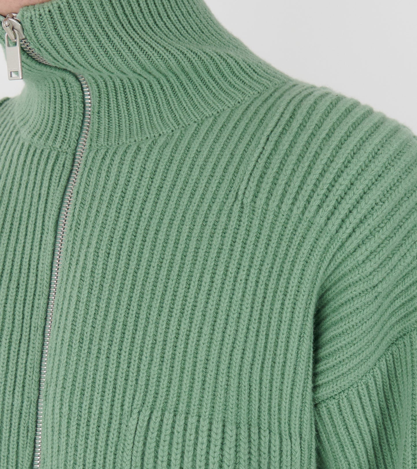 Wool Zip-up Cardigan Celadon