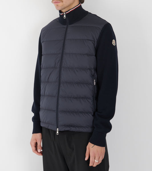 Cotton Knit Tricolor Cardigan Tricot Navy Blue