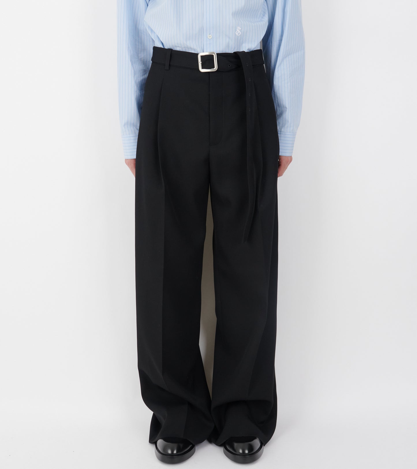 Belted Wool Trousers Black