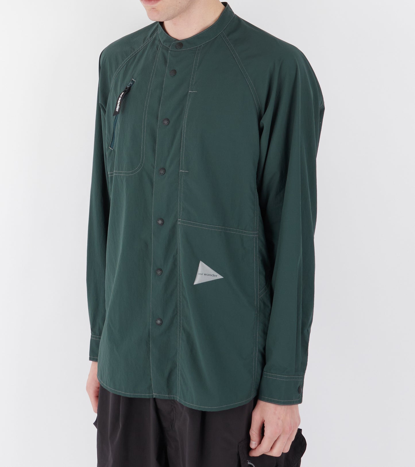 Stretch Rip Band Collar Shirt Dark Green