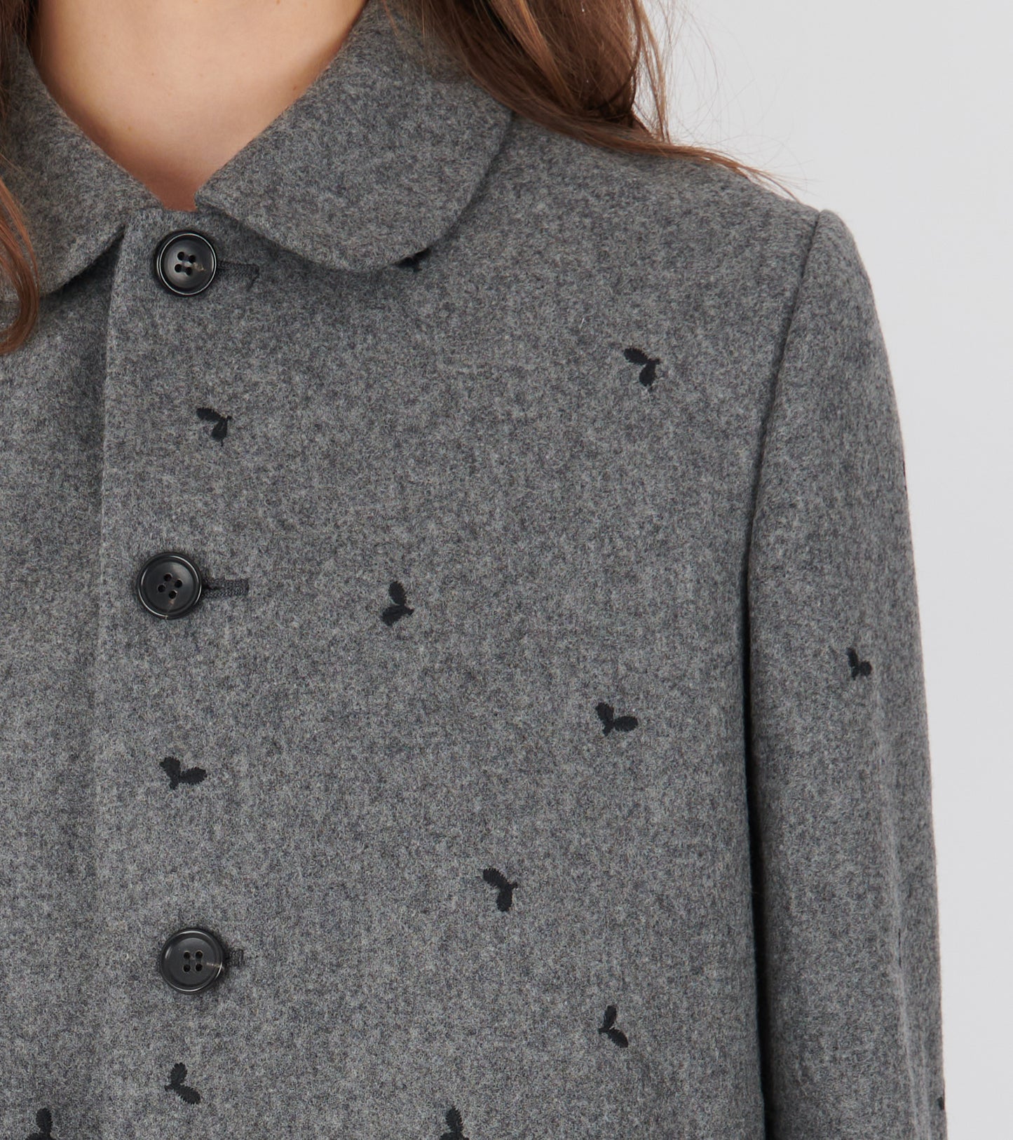 Embroidered Round Collar Jacket Grey