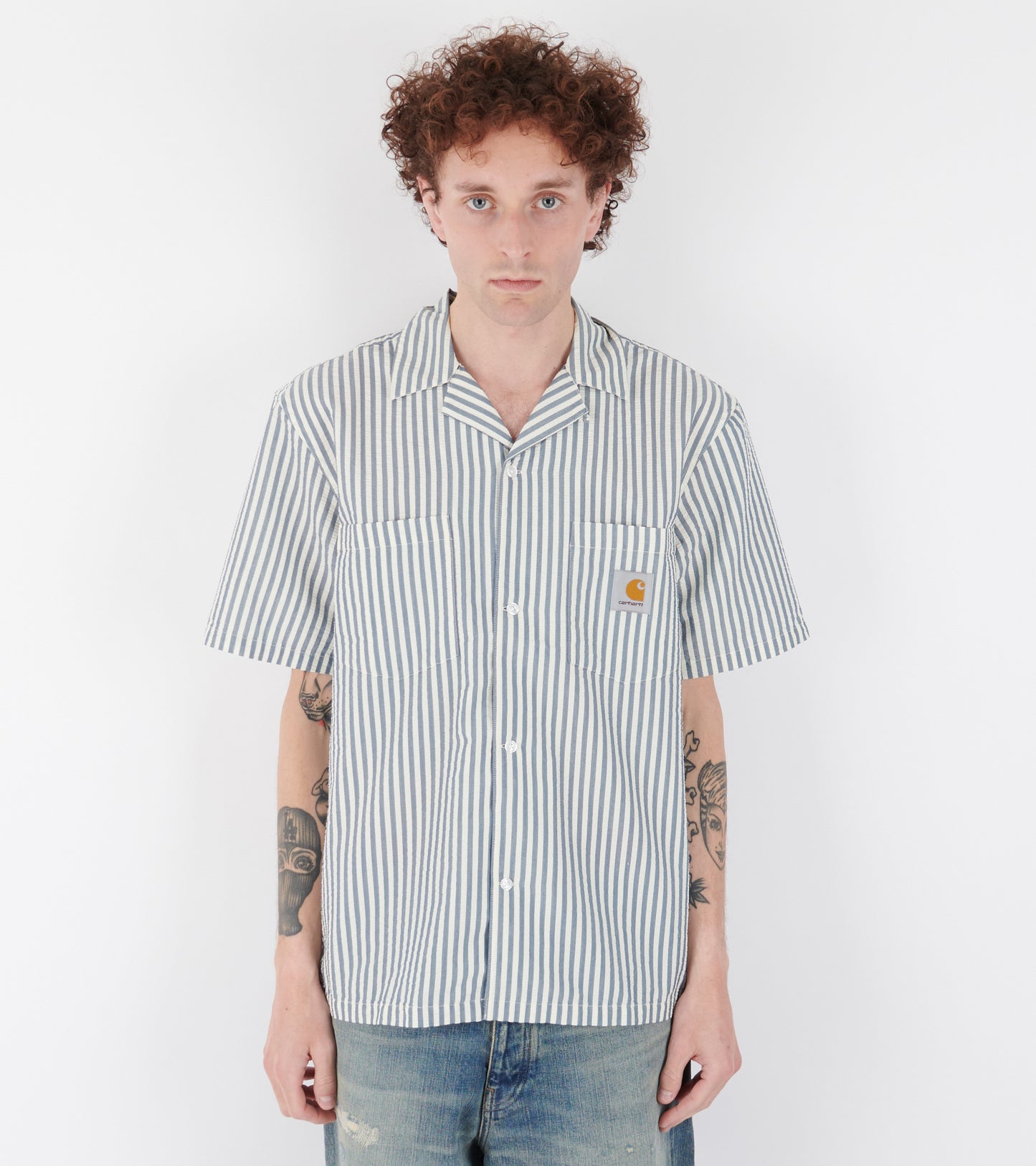 S/S Leavel Stripe Shirt Blue River/Wax