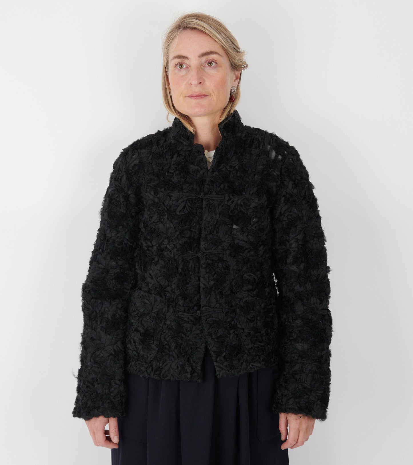 Curly Ruffle Mesh Jacket Black