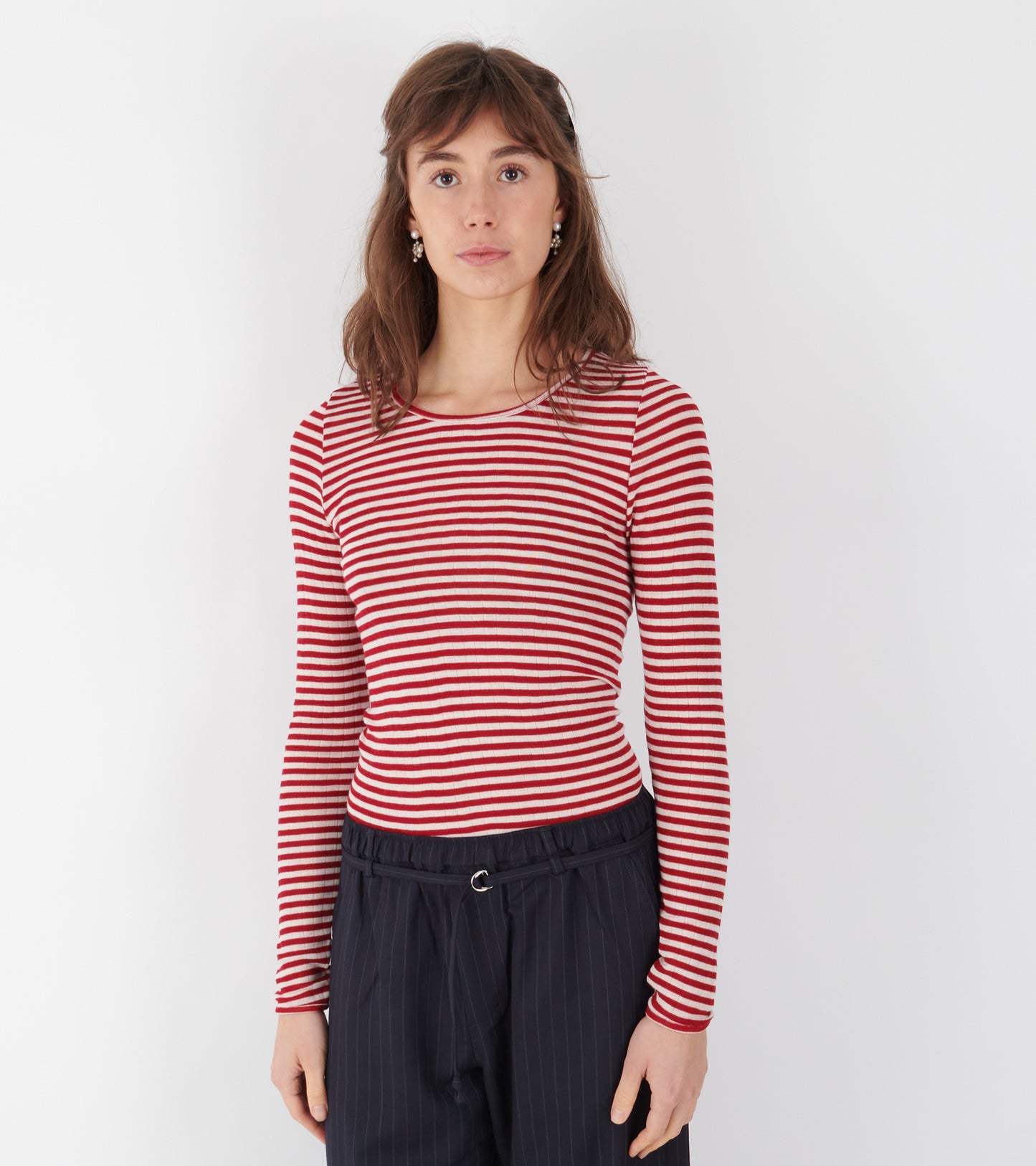 101 Wool Rib Red/Ecru