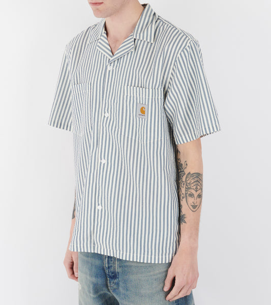 S/S Leavel Stripe Shirt Blue River/Wax