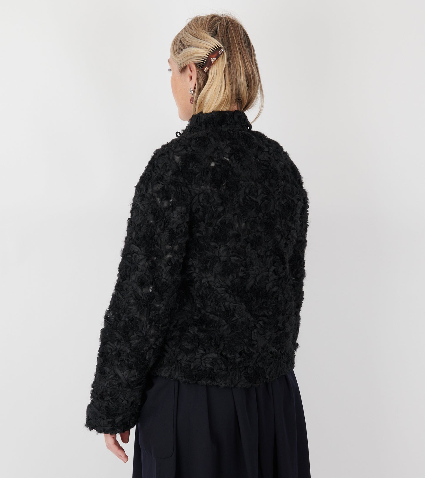 Curly Ruffle Mesh Jacket Black