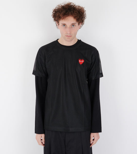 U Red Heart Mesh T-shirt Black