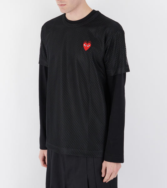 U Red Heart Mesh T-shirt Black