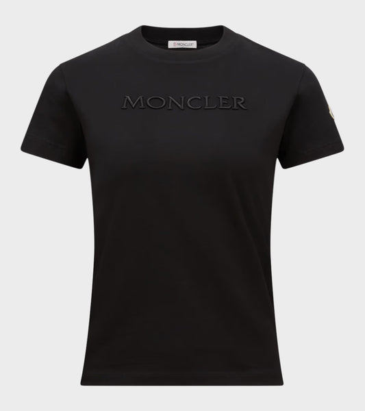Tシャツ・カットソー MONCLER WOMEN Embroidered Tonal Logo Cotton T-Shirt Black Black Embroidered Tonal Logo Cotton T-Shirt - Tops & T
