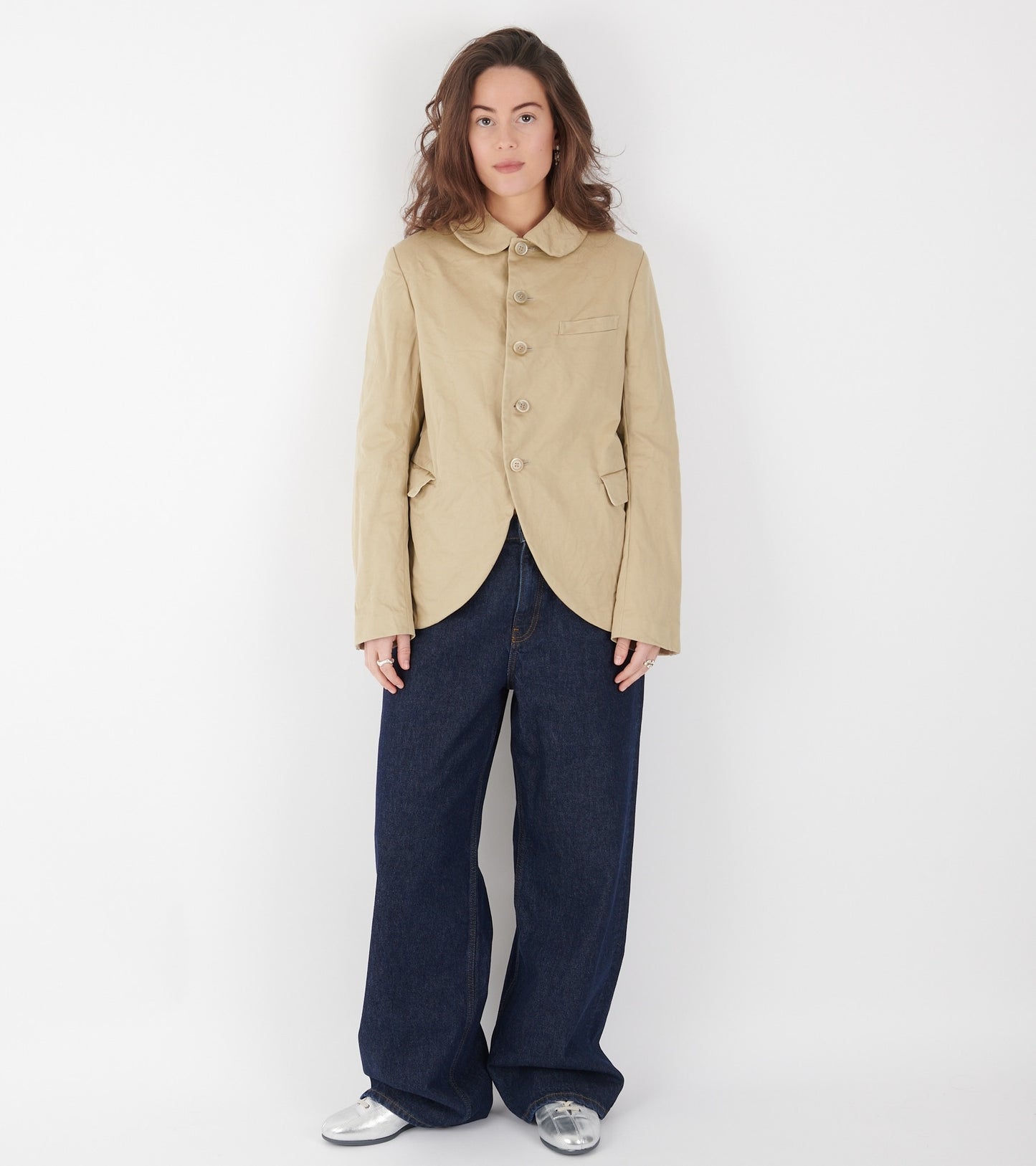 Crinkle Cotton Canvas Blazer Beige