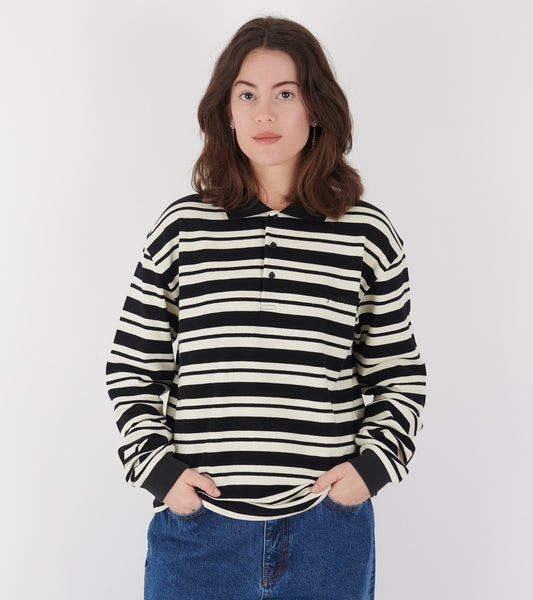 Roland Unisex Polo Black White Stripe