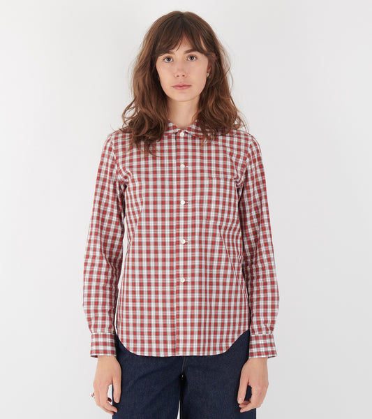 Checkered Round Collar Shirt Red/White