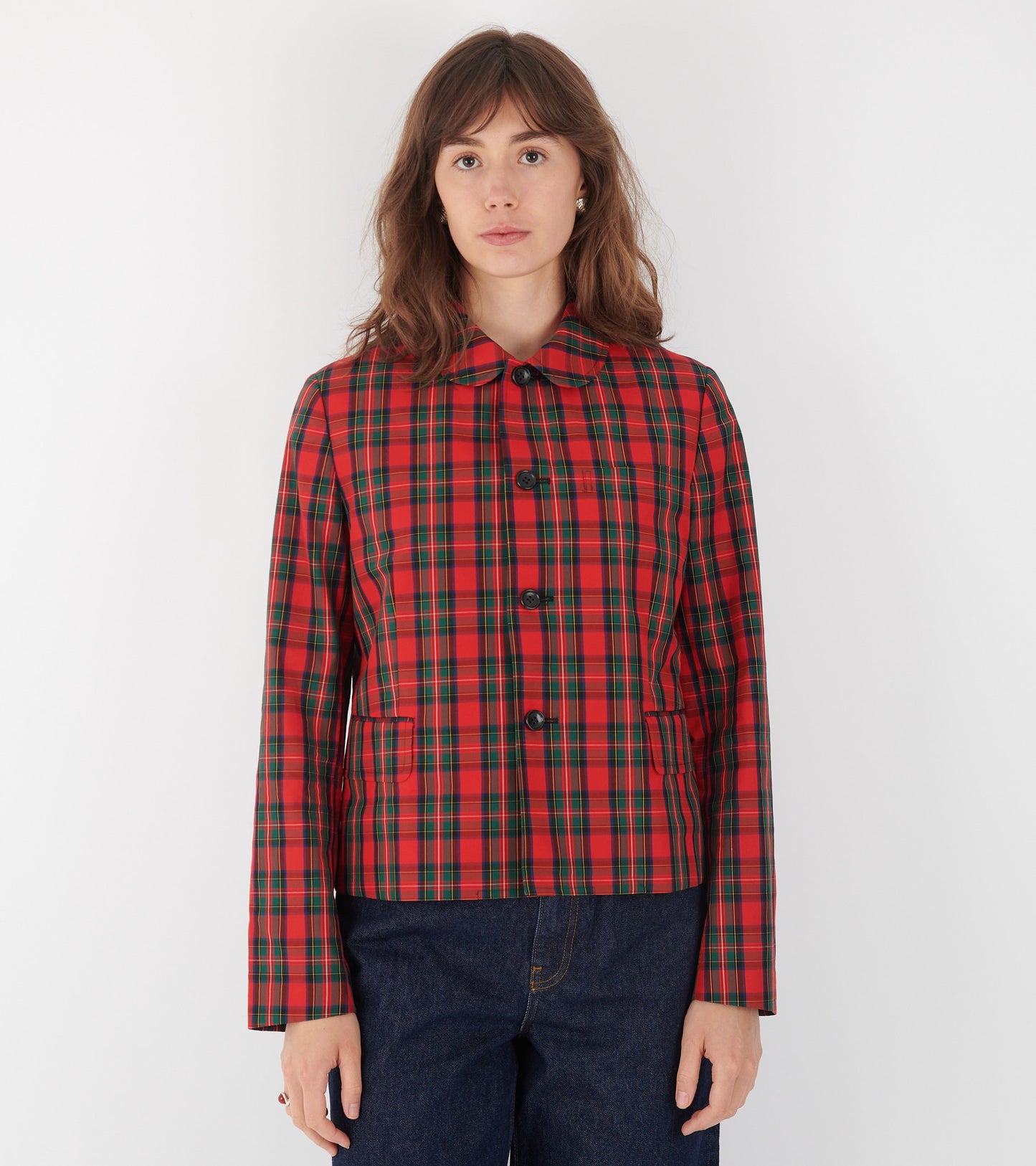 Checkered Round Collar Blazer Red/Green