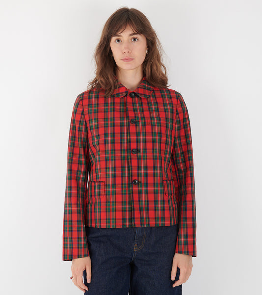 Checkered Round Collar Blazer Red/Green