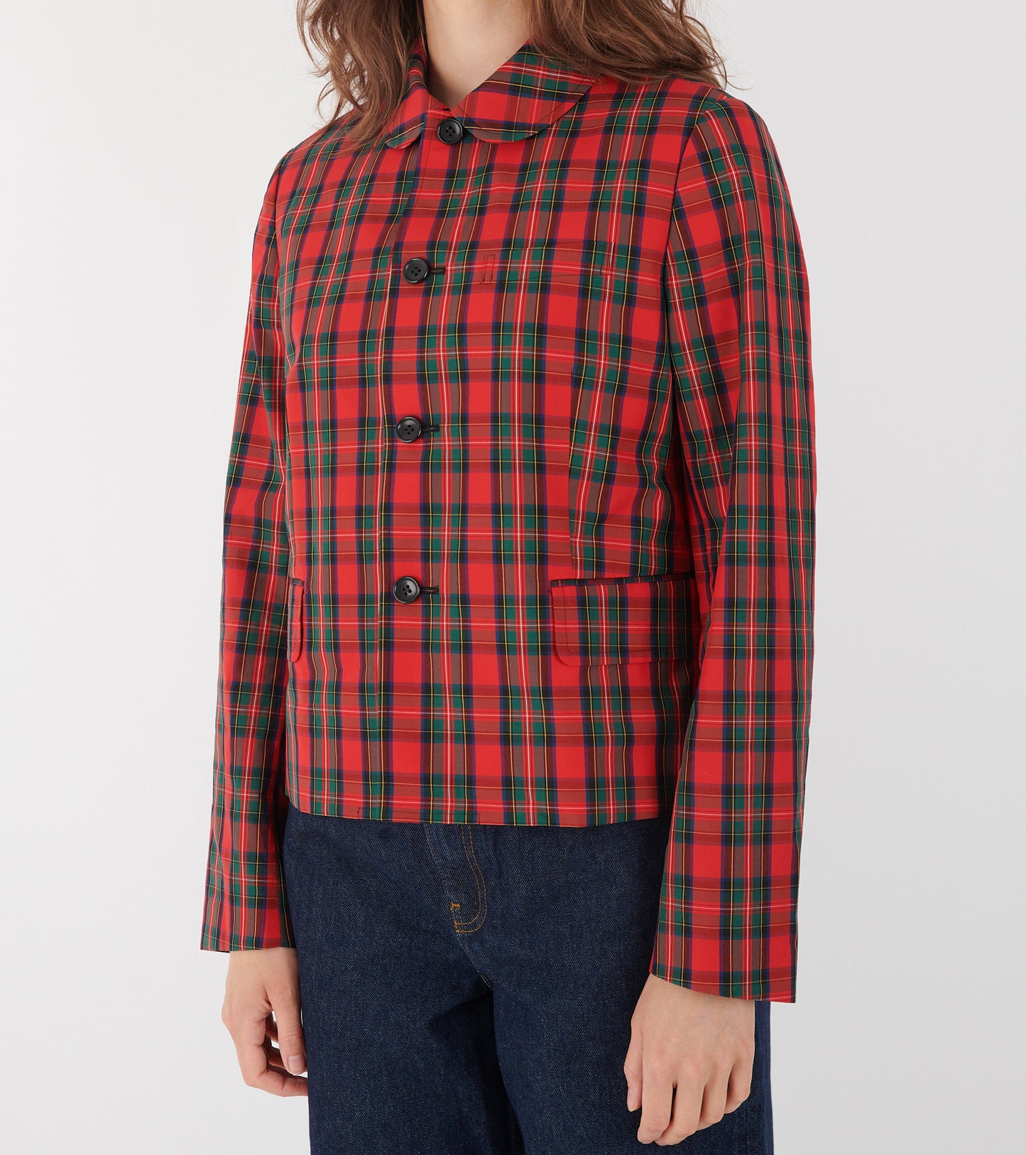 Checkered Round Collar Blazer Red/Green