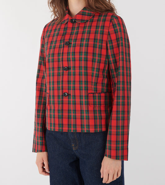 Checkered Round Collar Blazer Red/Green