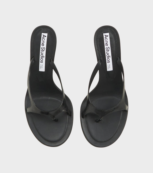 Leather Flip Flop Heels Black