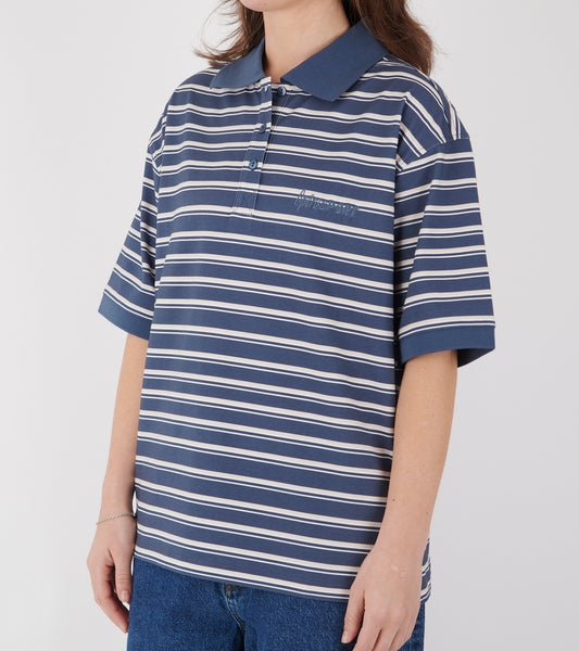 Luna Unisex Polo T-shirt Navy Stripe