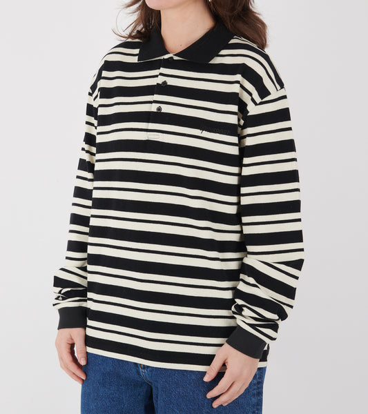 Roland Unisex Polo Black White Stripe