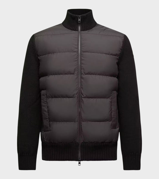 Padded Virgin Wool Zip-up Cardigan Black