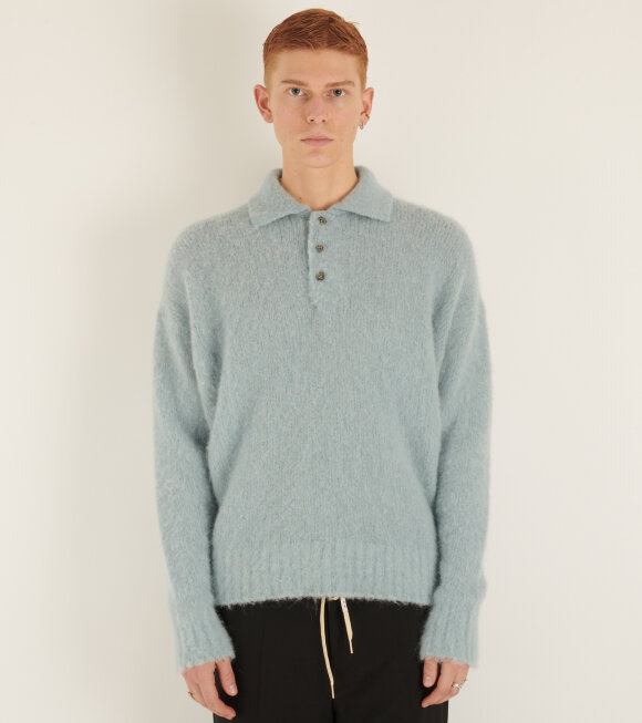 AMI - Hairy Wool Polo Knit Aquamarine