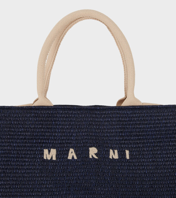 Marni - Large Raffia Tote Bag Dark Blue/Light Beige