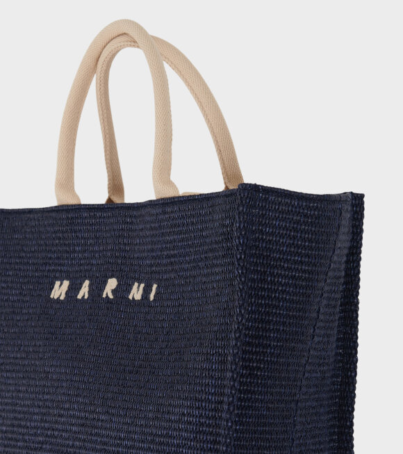 Marni - Large Raffia Tote Bag Dark Blue/Light Beige