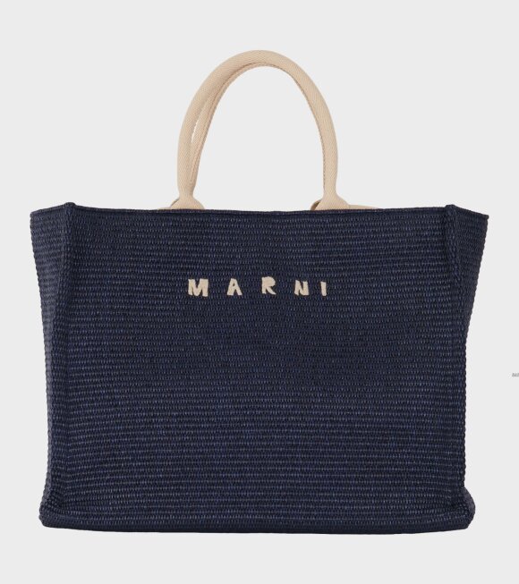 Marni - Large Raffia Tote Bag Dark Blue/Light Beige