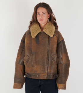 Leather Shearling Jacket Brown