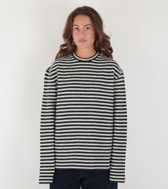 Jil Sander - Striped Boiled Wool Knit Off-white/Navy