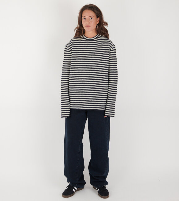 Jil Sander - Striped Boiled Wool Knit Off-white/Navy