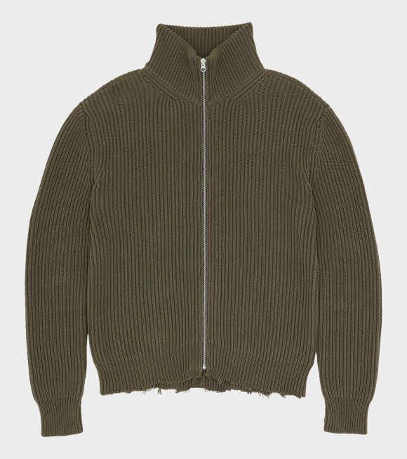 MM6 Maison Margiela - Ribbed Cotton Knit Jacket Khaki Green