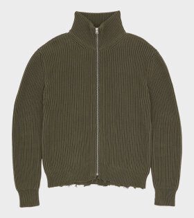 Ribbed Cotton Knit Jacket Khaki Green